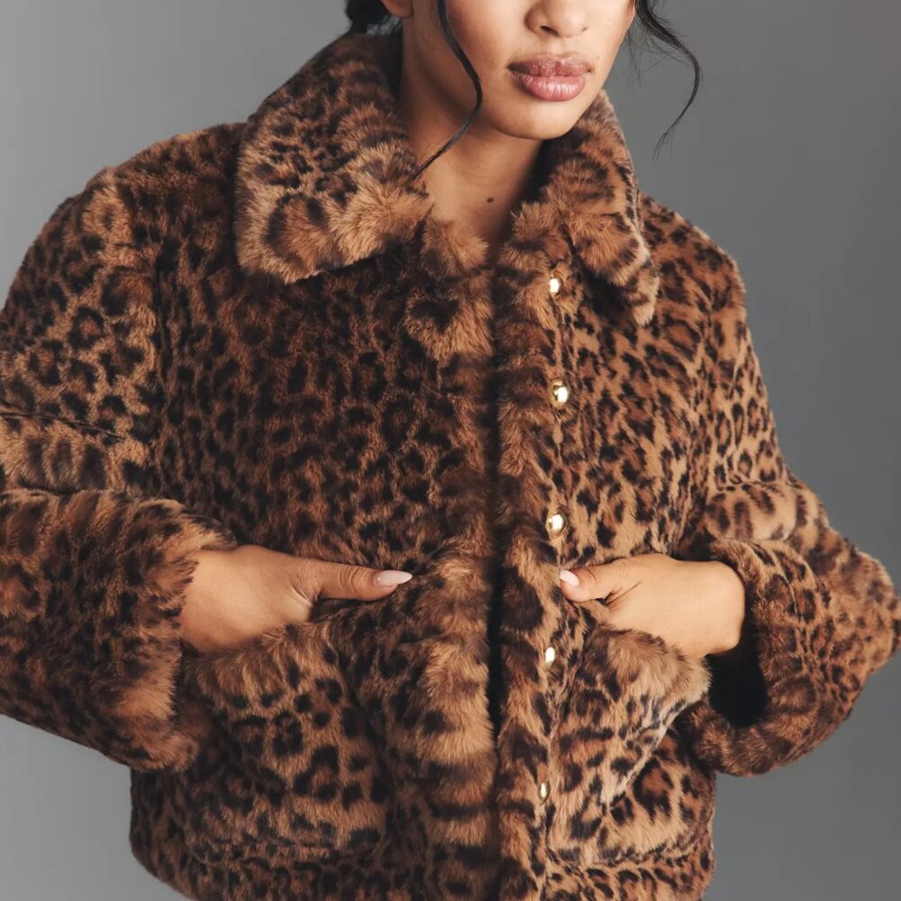 BNWT Maeve Faux Fur Leopard Crop Jacket
